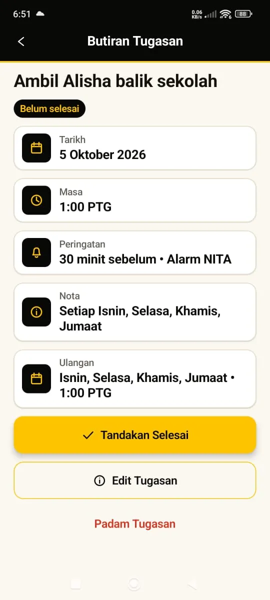 Skrin Butiran Tugasan